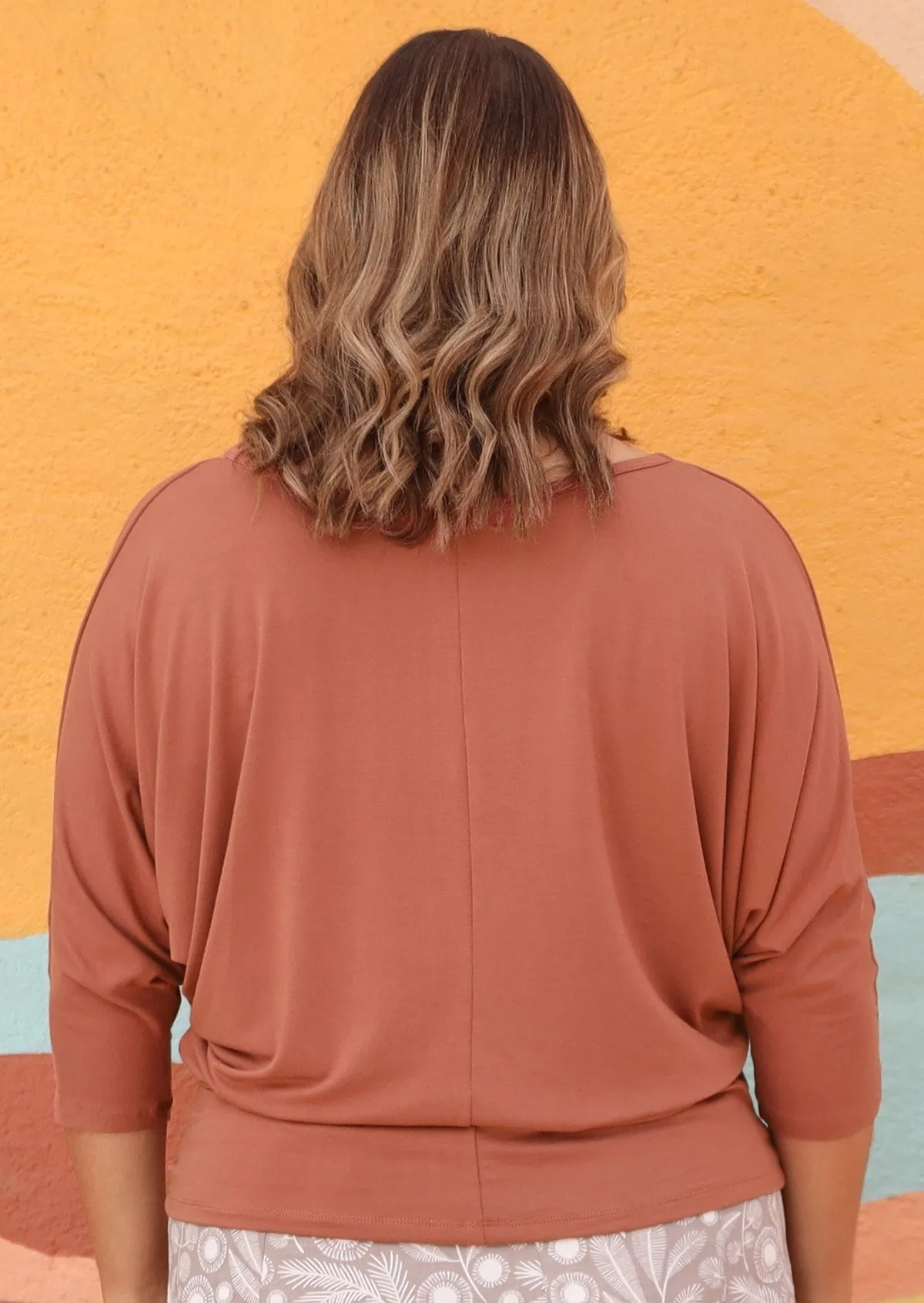 3/4 Sleeve Batwing Top Dusty Rose