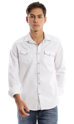 57848 Long Sleeves White Pique Buttoned Shirt