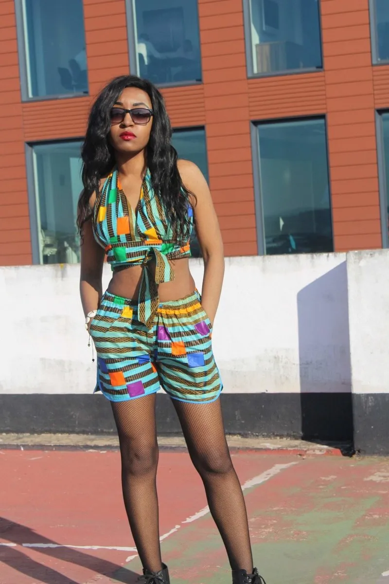 African Print Shorts in Blue Ankara Print - Festival Shorts