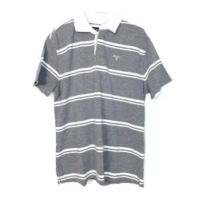 BARBOUR Mens Size M Gray White Striped Polo Golf Shirt S/s