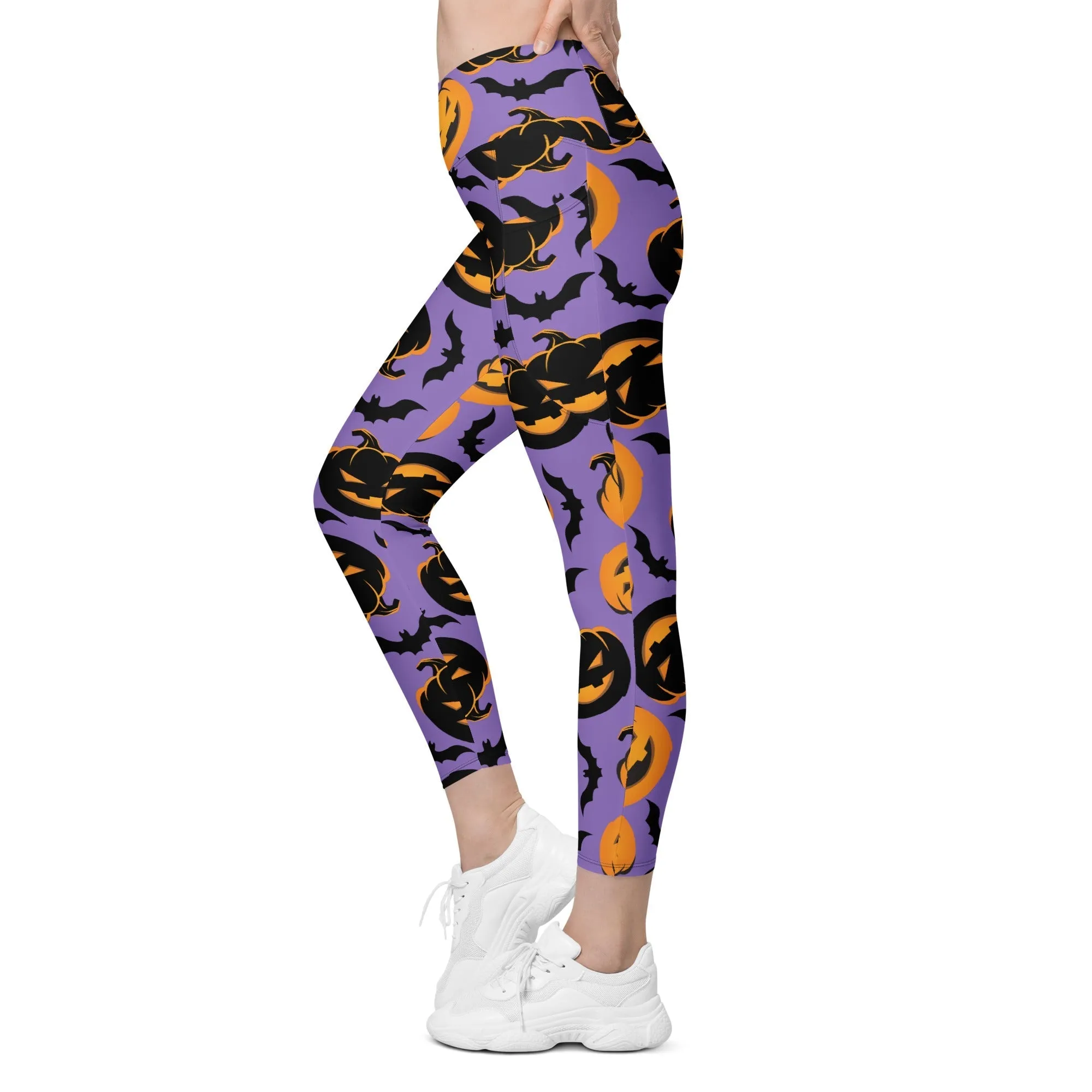 Bats and Jack O'Lanterns Crossover Leggings With Pockets