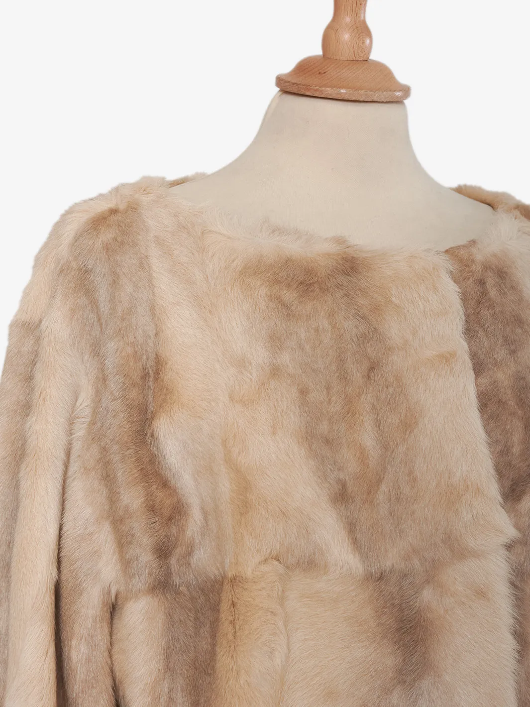 Beige midi length fur coat<BR/>