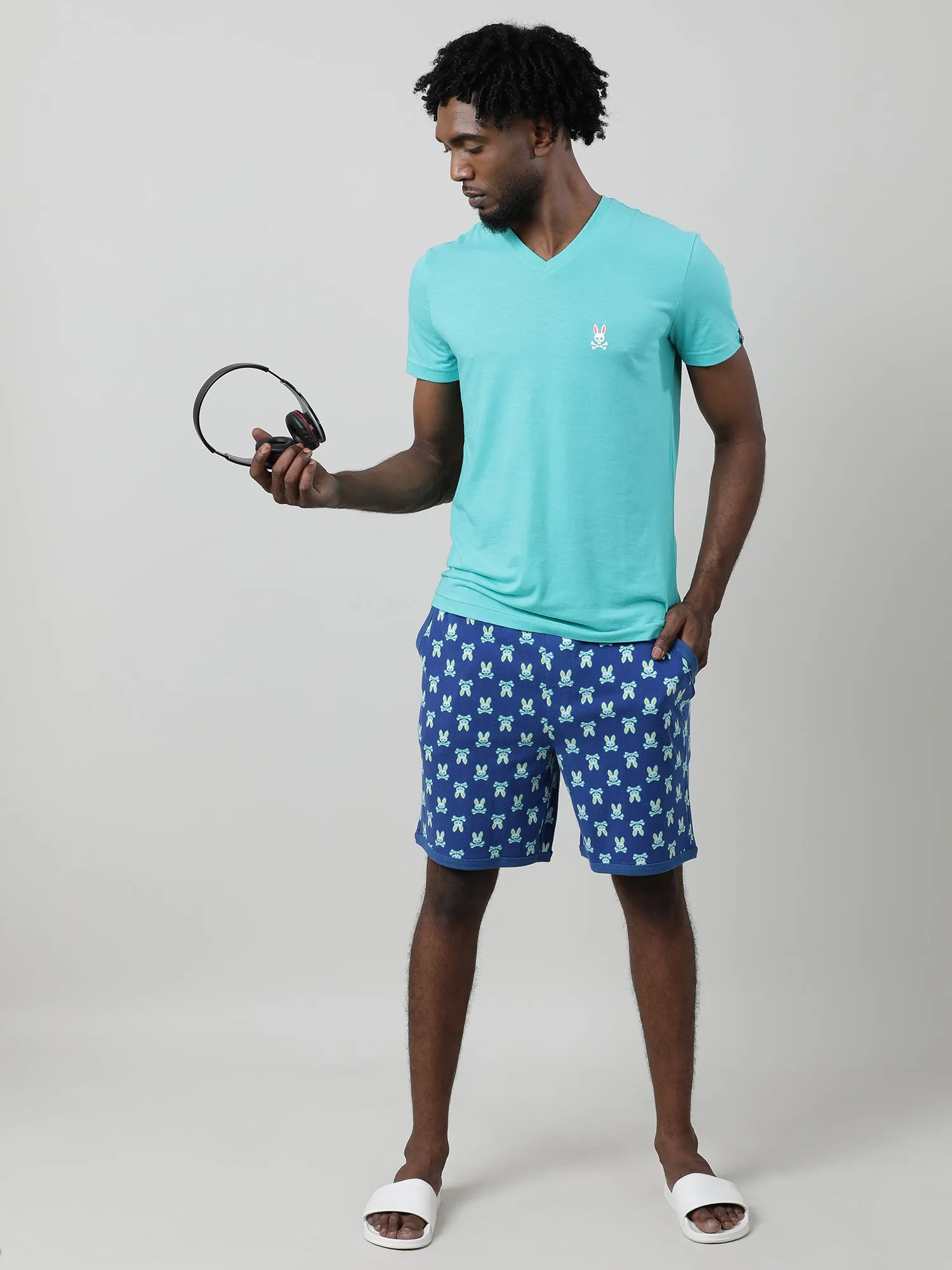 Blue Checks Cotton Knee Length Shorts