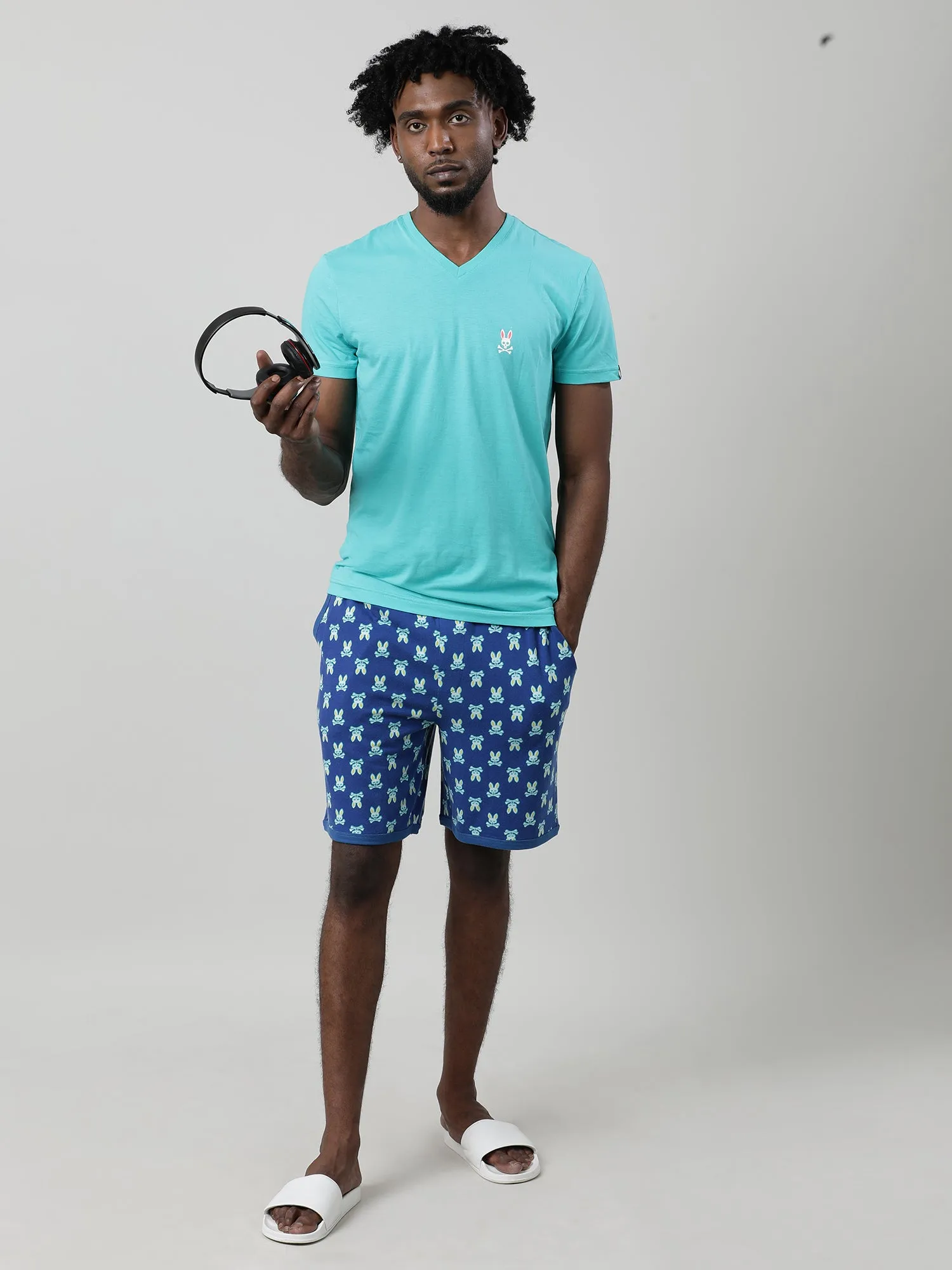 Blue Checks Cotton Knee Length Shorts