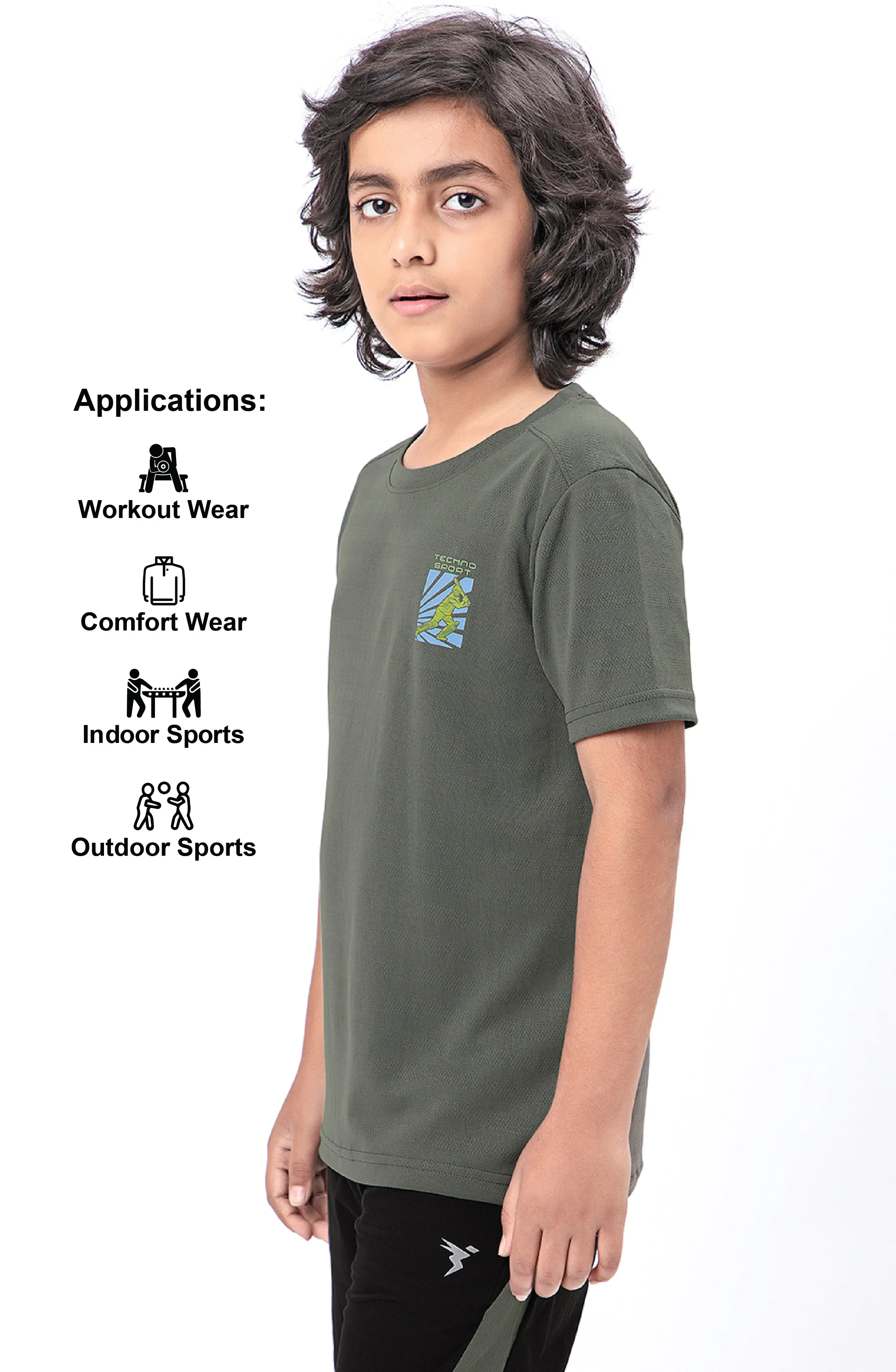 Boys Solid Slim Fit Crew Neck T-shirt with DOUBLE COOL