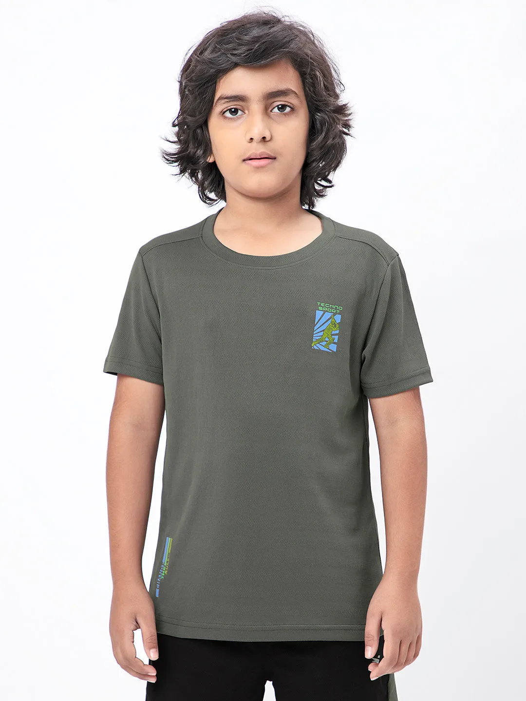 Boys Solid Slim Fit Crew Neck T-shirt with DOUBLE COOL