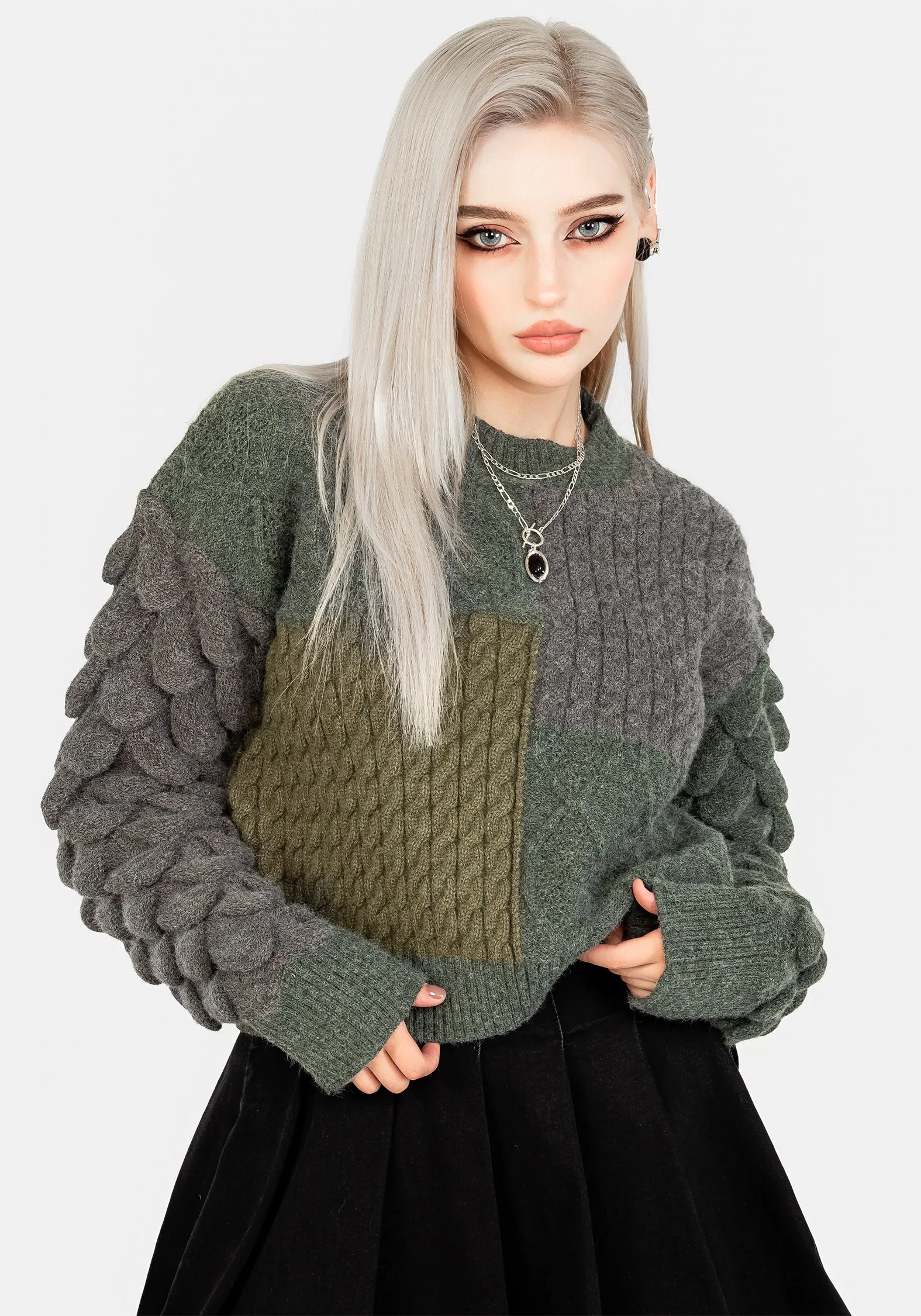 Brazen Spliced Crop Jumper In Cobra Green