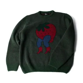 By Parra Stupid Strawberry Knitted Pullover in Hunter Green