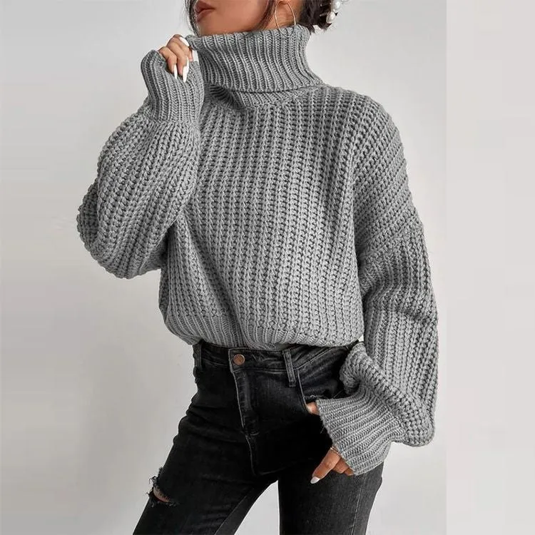 Casual Baggy Ribbed Turtle Neck Jumper Sweater