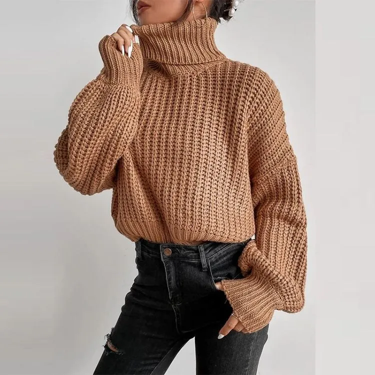 Casual Baggy Ribbed Turtle Neck Jumper Sweater