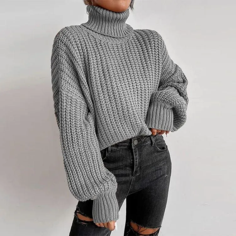 Casual Baggy Ribbed Turtle Neck Jumper Sweater