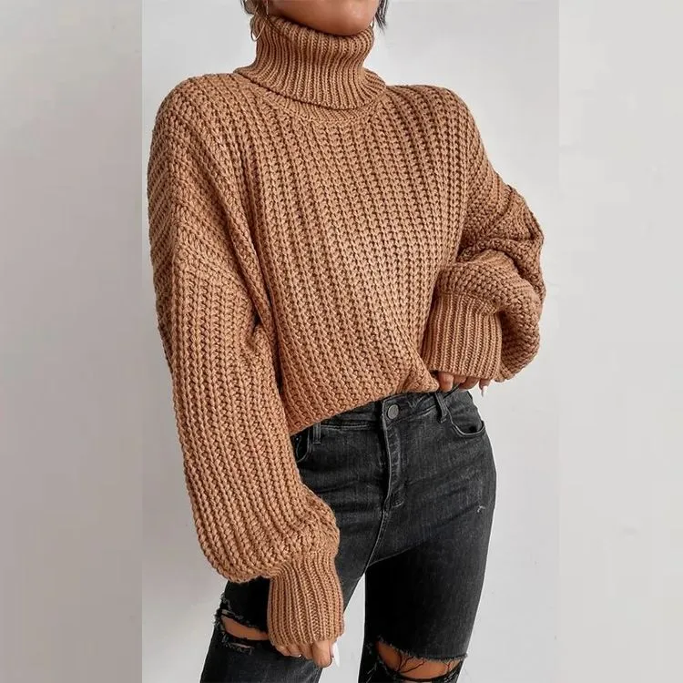 Casual Baggy Ribbed Turtle Neck Jumper Sweater