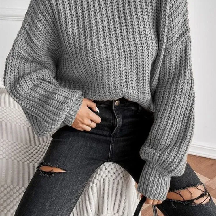 Casual Baggy Ribbed Turtle Neck Jumper Sweater