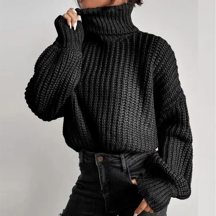 Casual Baggy Ribbed Turtle Neck Jumper Sweater