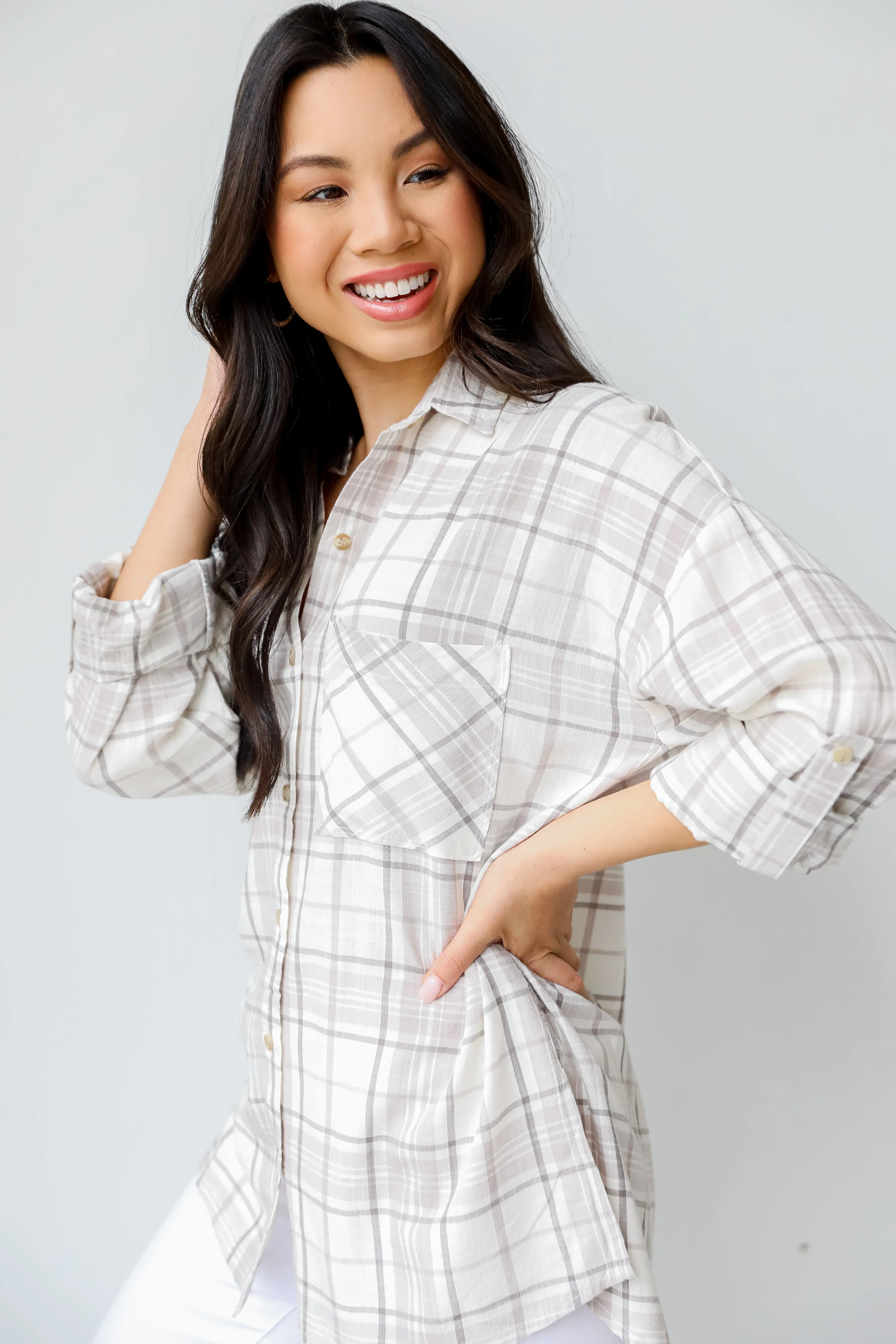 Easy To See Plaid Button-Up Blouse