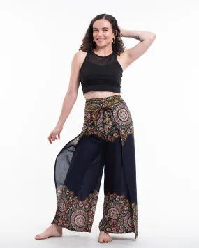 Feather Mandalas Wrap Palazzo Style Harem Pants in Navy