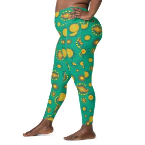 Green Bursts Crossover leggings with pockets