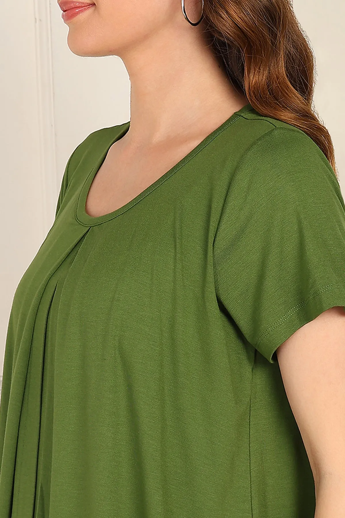 Green Front & Back Pleated Zipless Nursing Top