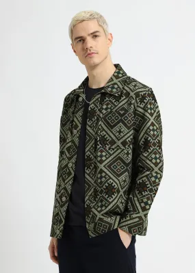 Green Geometric Print Summer Jacket