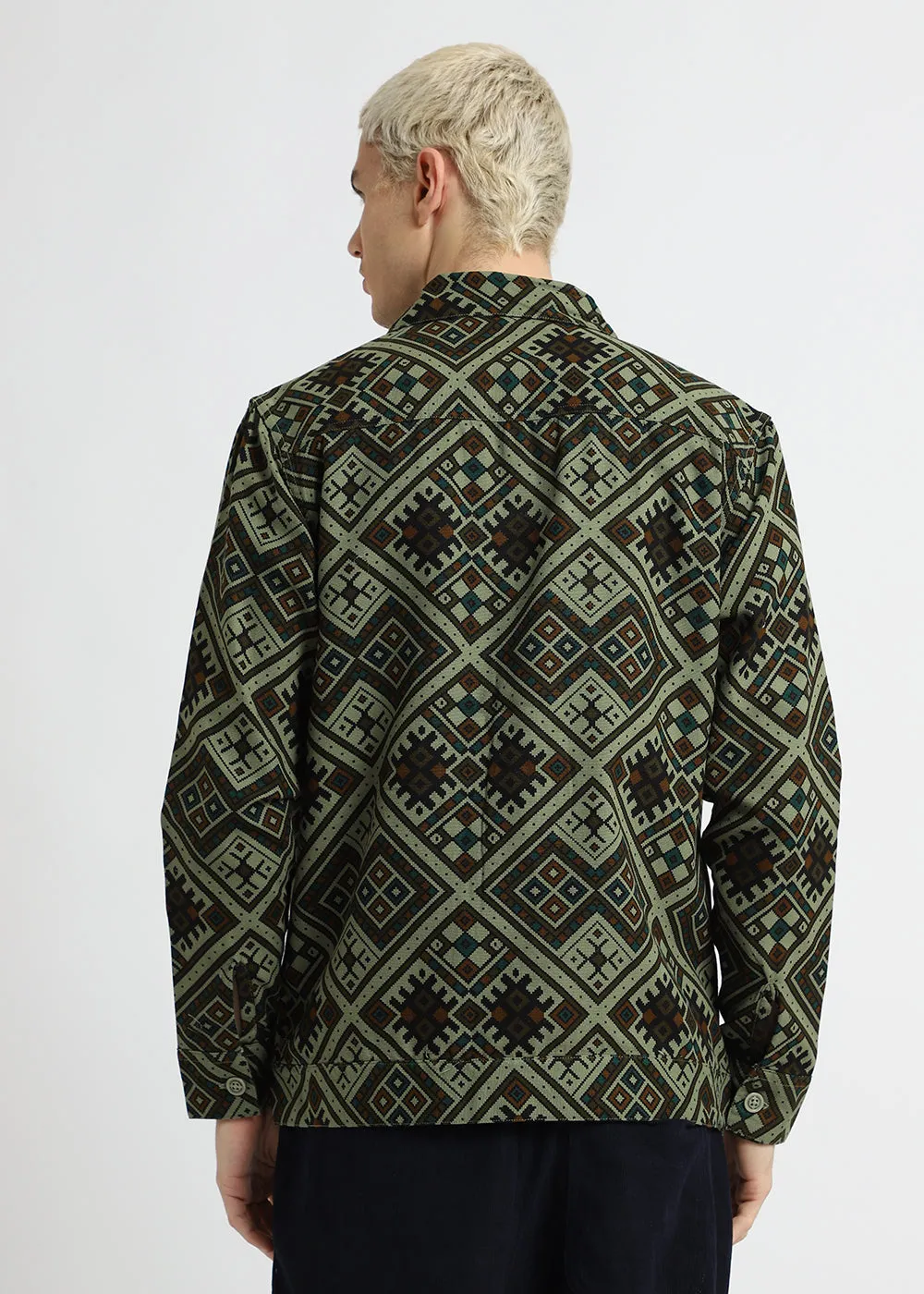 Green Geometric Print Summer Jacket