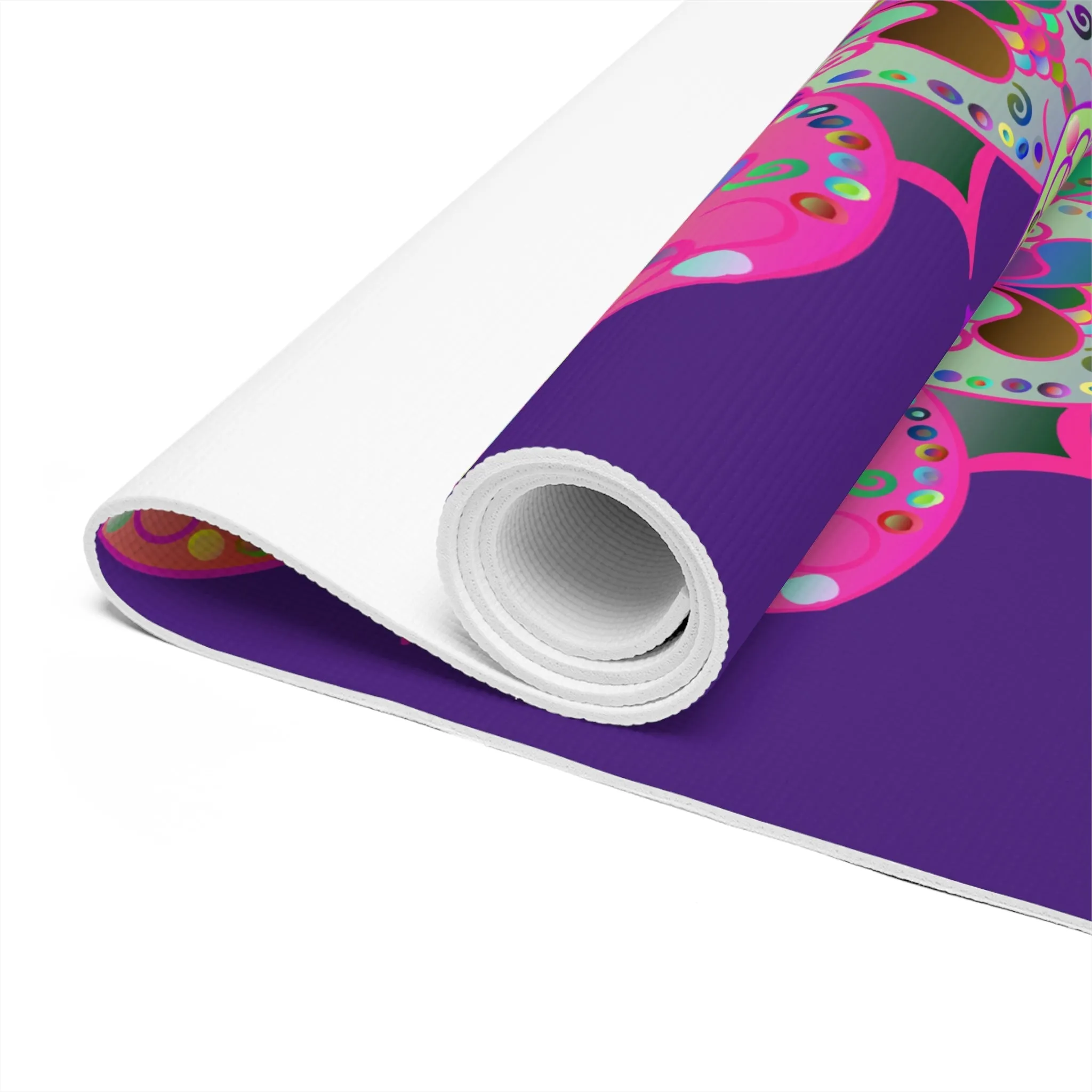 Hand-Drawn Purple Mandala Yoga Mat - Handmade Design