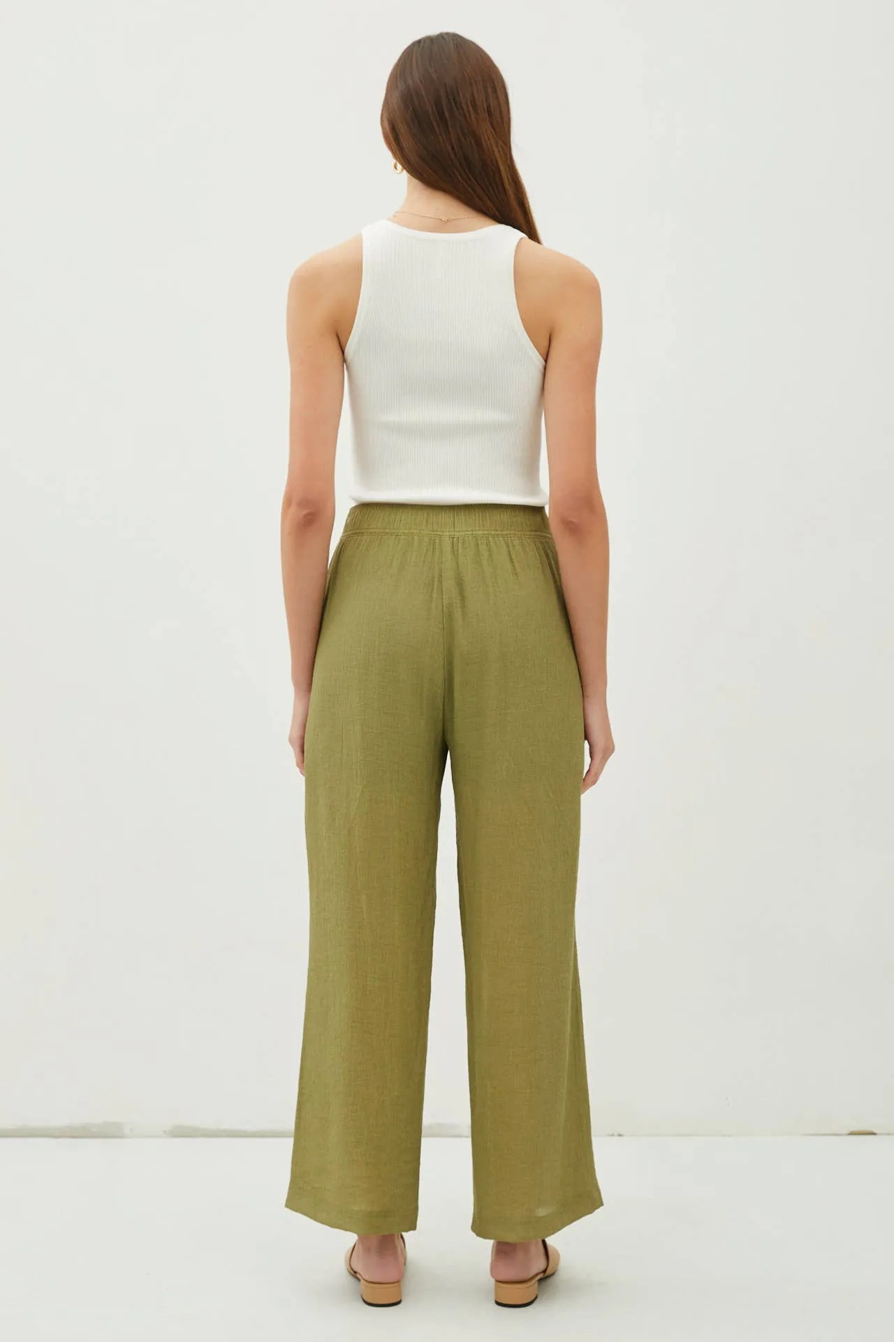 LIGHTWEIGHT RAYON BLEND PULL ON WIDE LEG PANTS