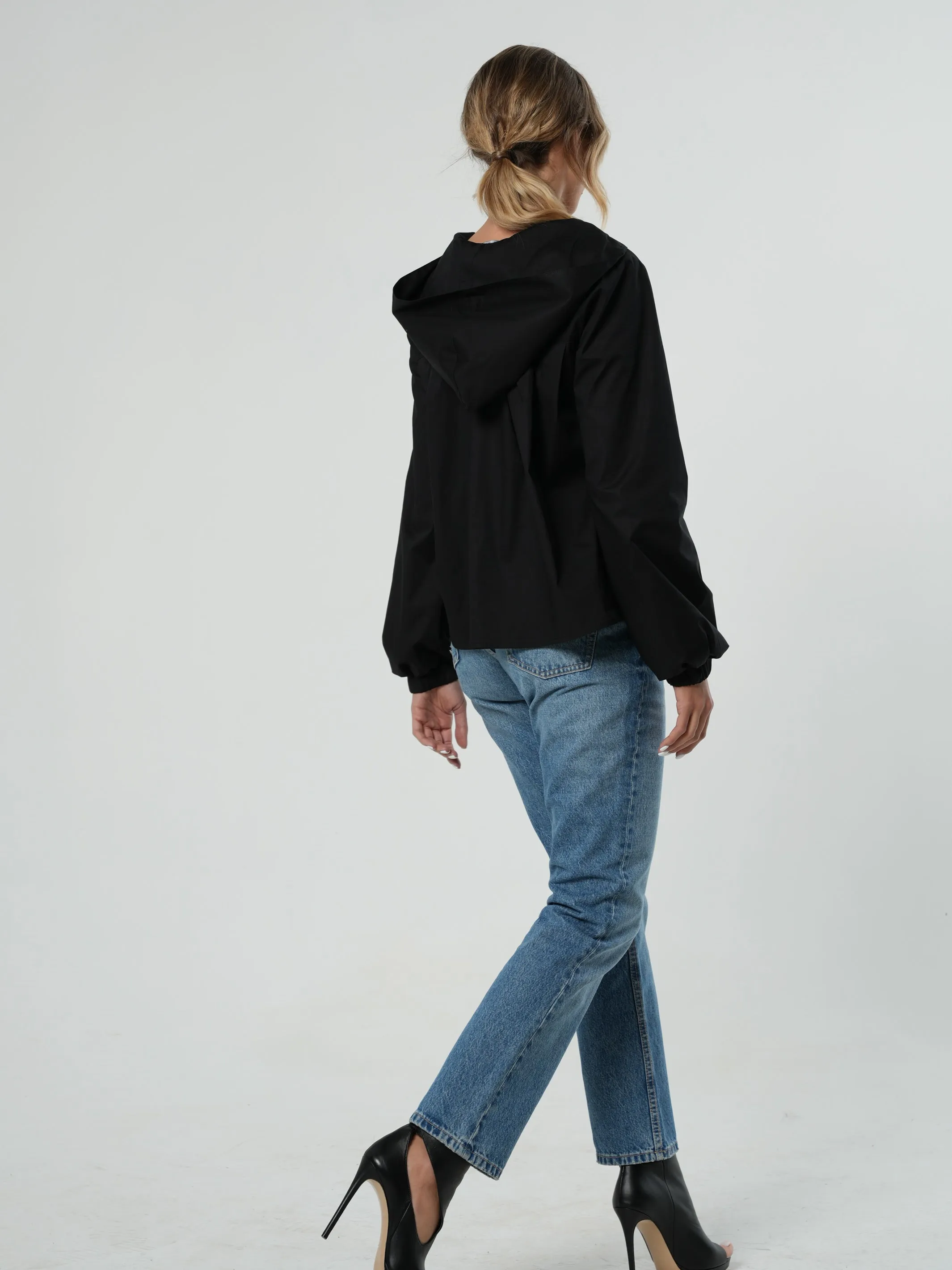 Long Sleeve Hooded Shirt In Black