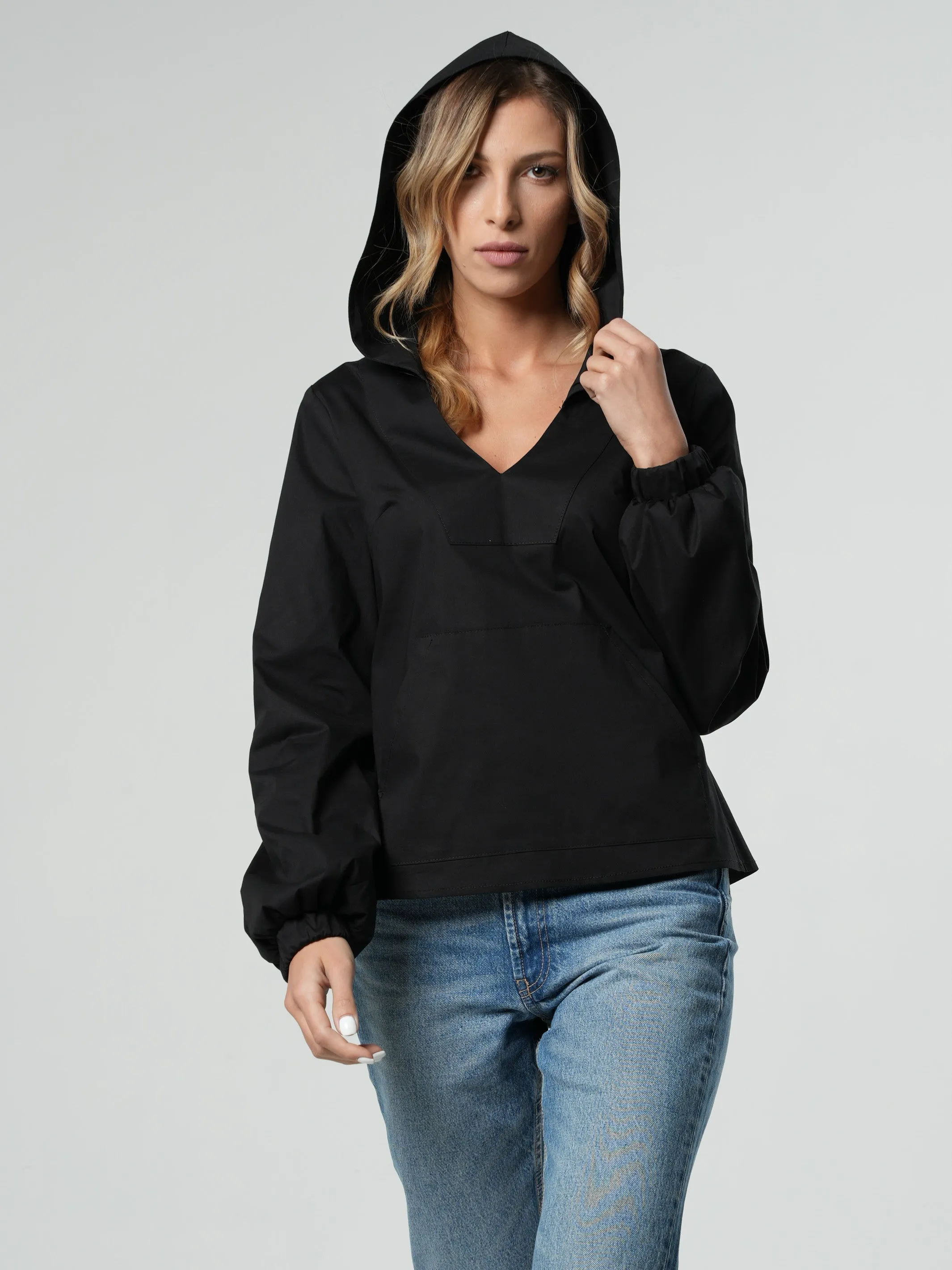 Long Sleeve Hooded Shirt In Black