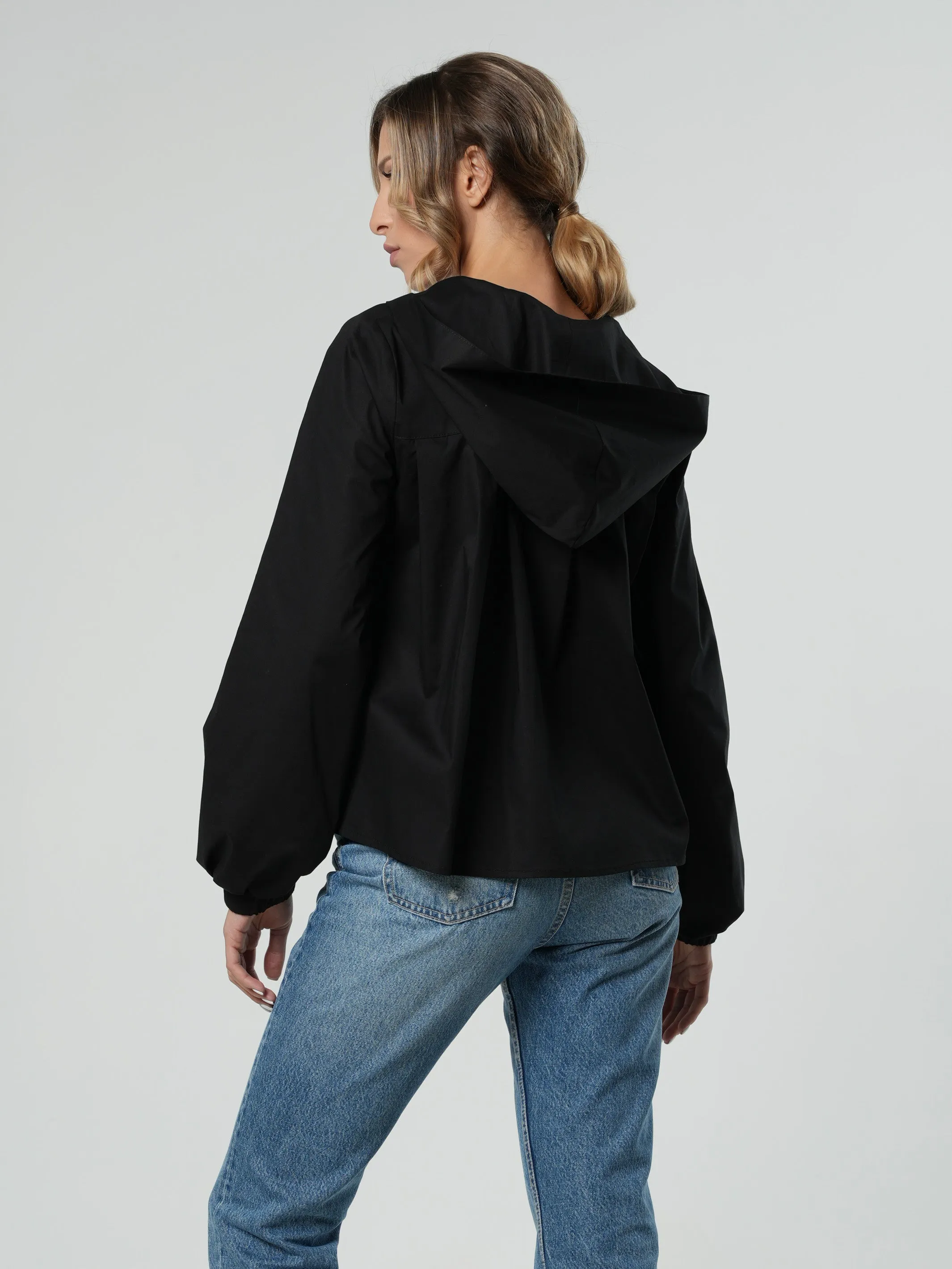 Long Sleeve Hooded Shirt In Black