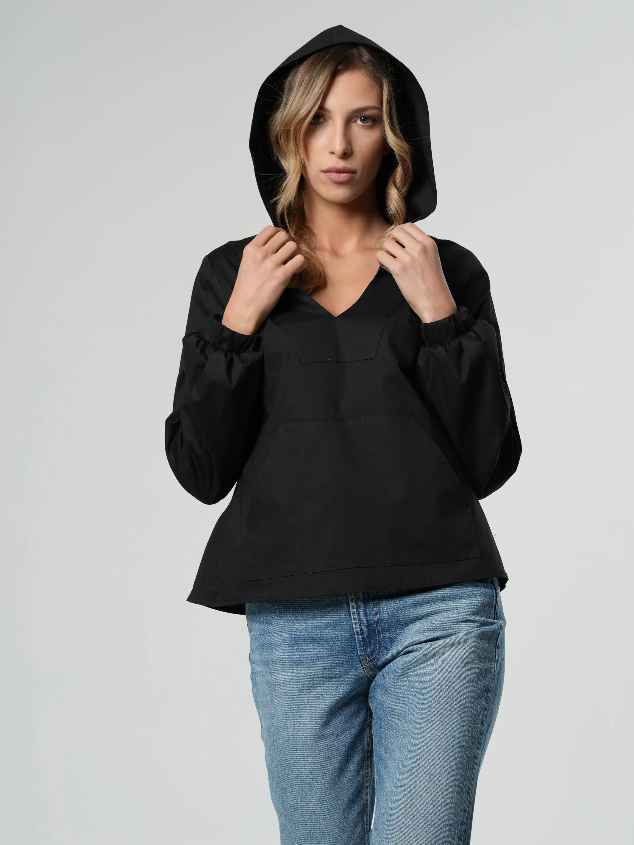 Long Sleeve Hooded Shirt In Black