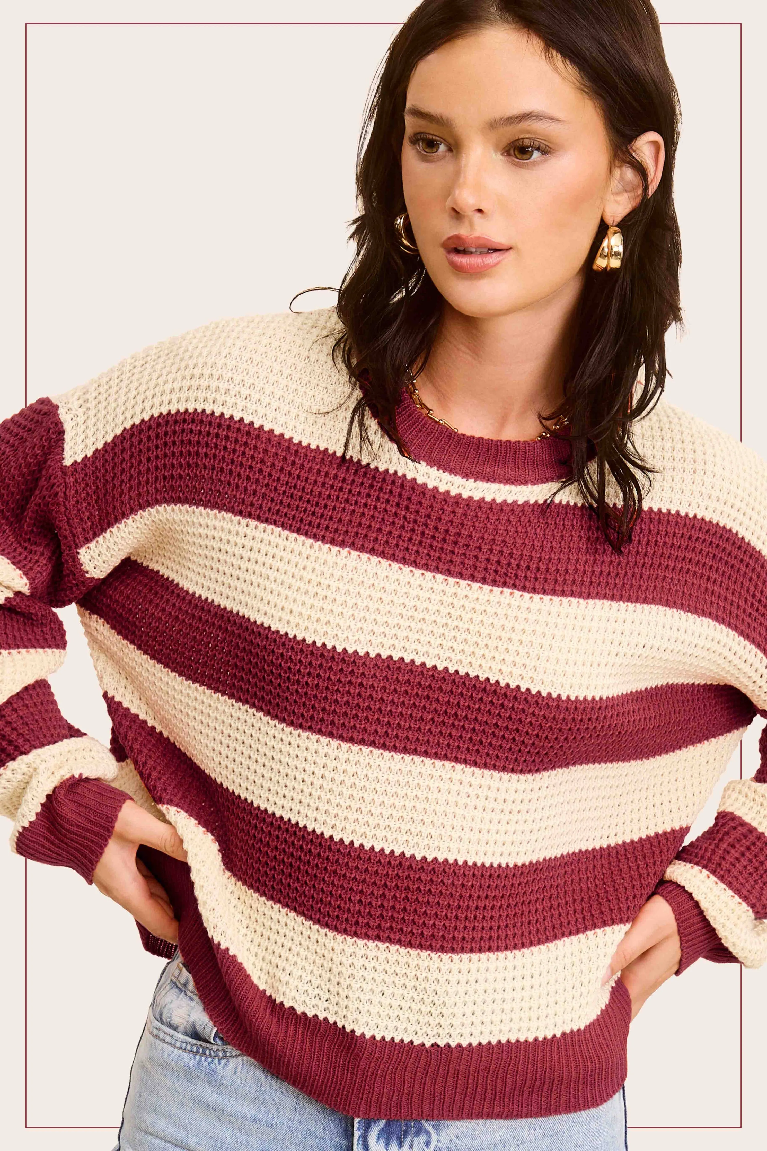 Loose Fit Striped Round Neck Long Sleeve Sweater