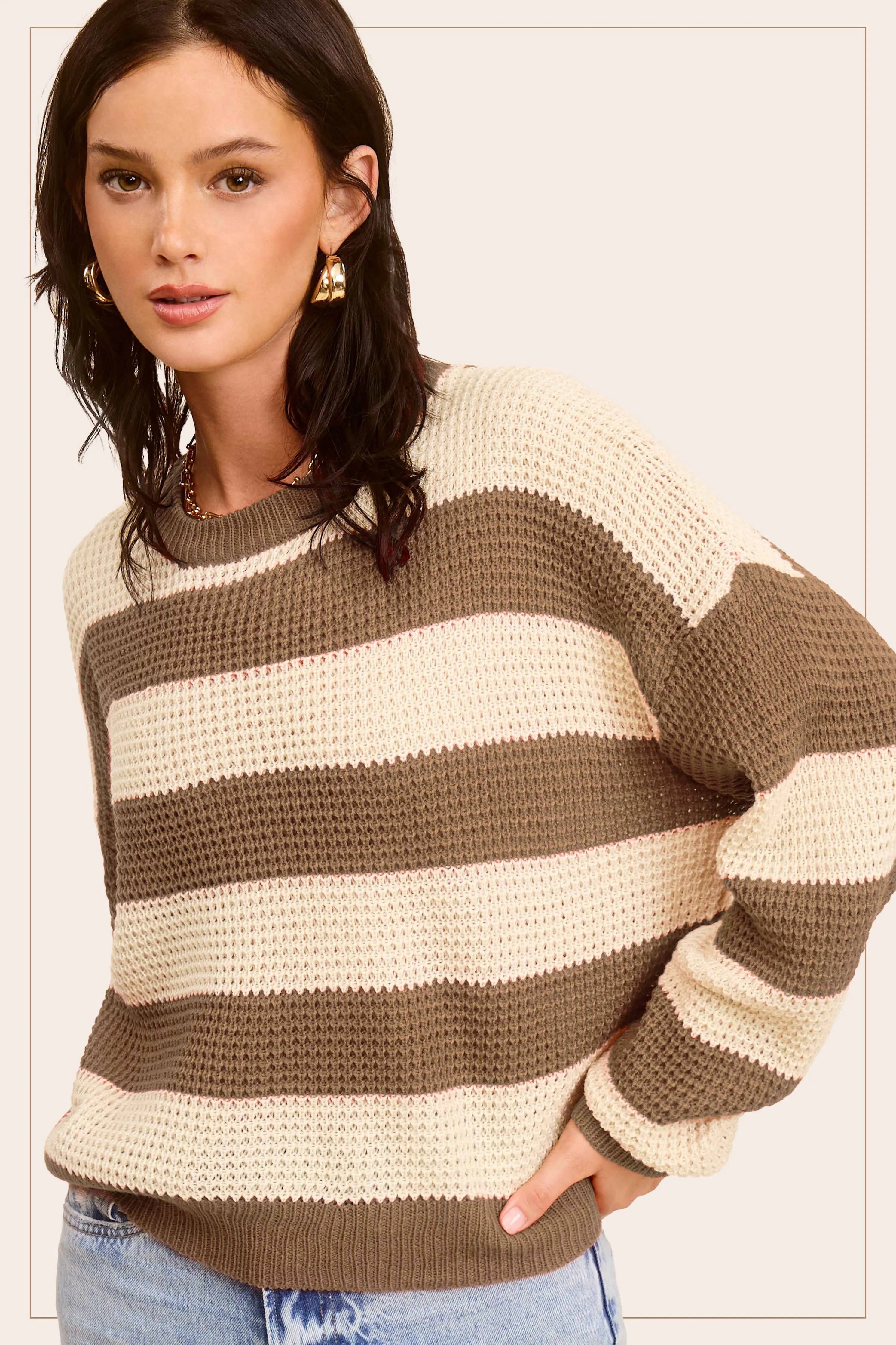 Loose Fit Striped Round Neck Long Sleeve Sweater