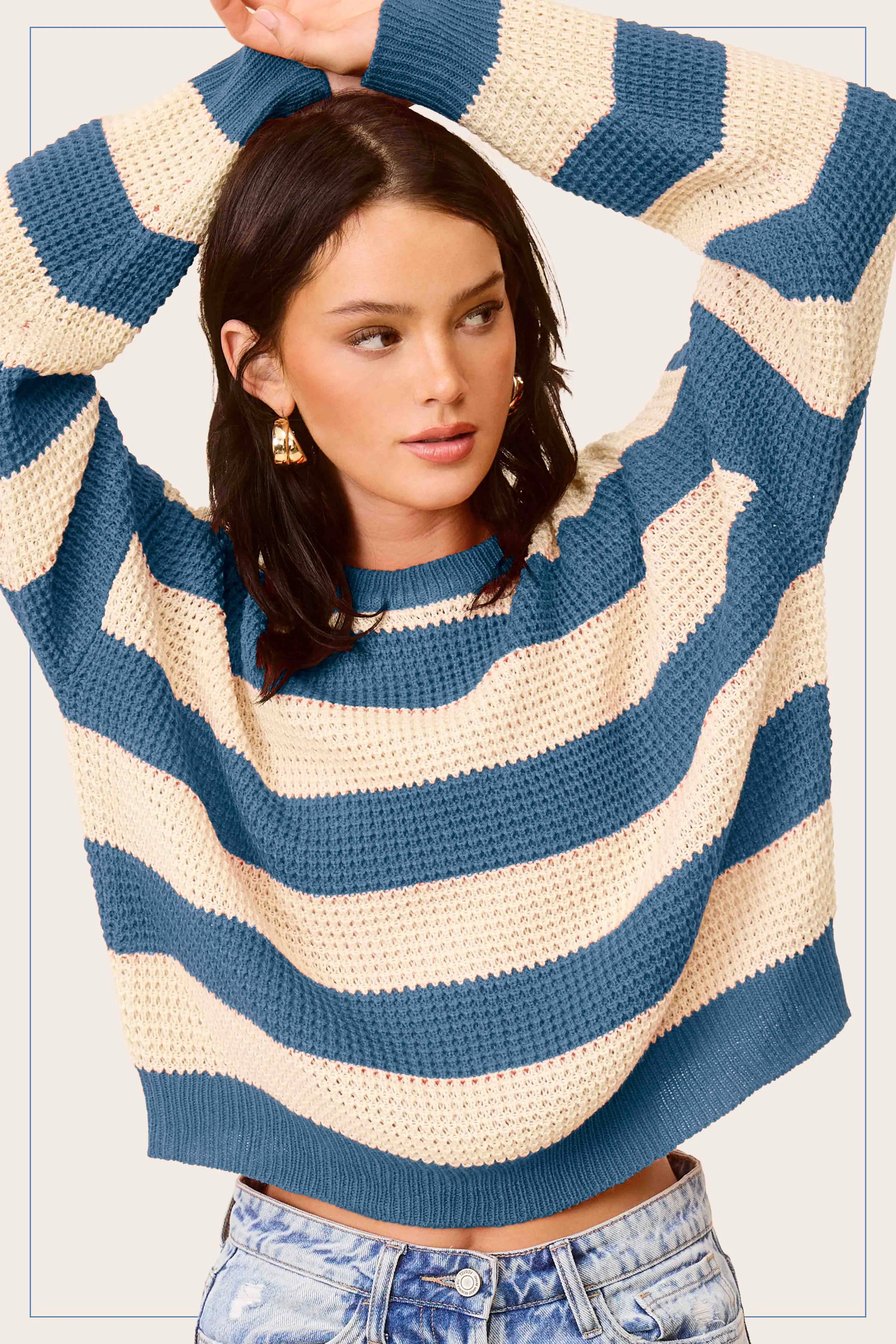 Loose Fit Striped Round Neck Long Sleeve Sweater