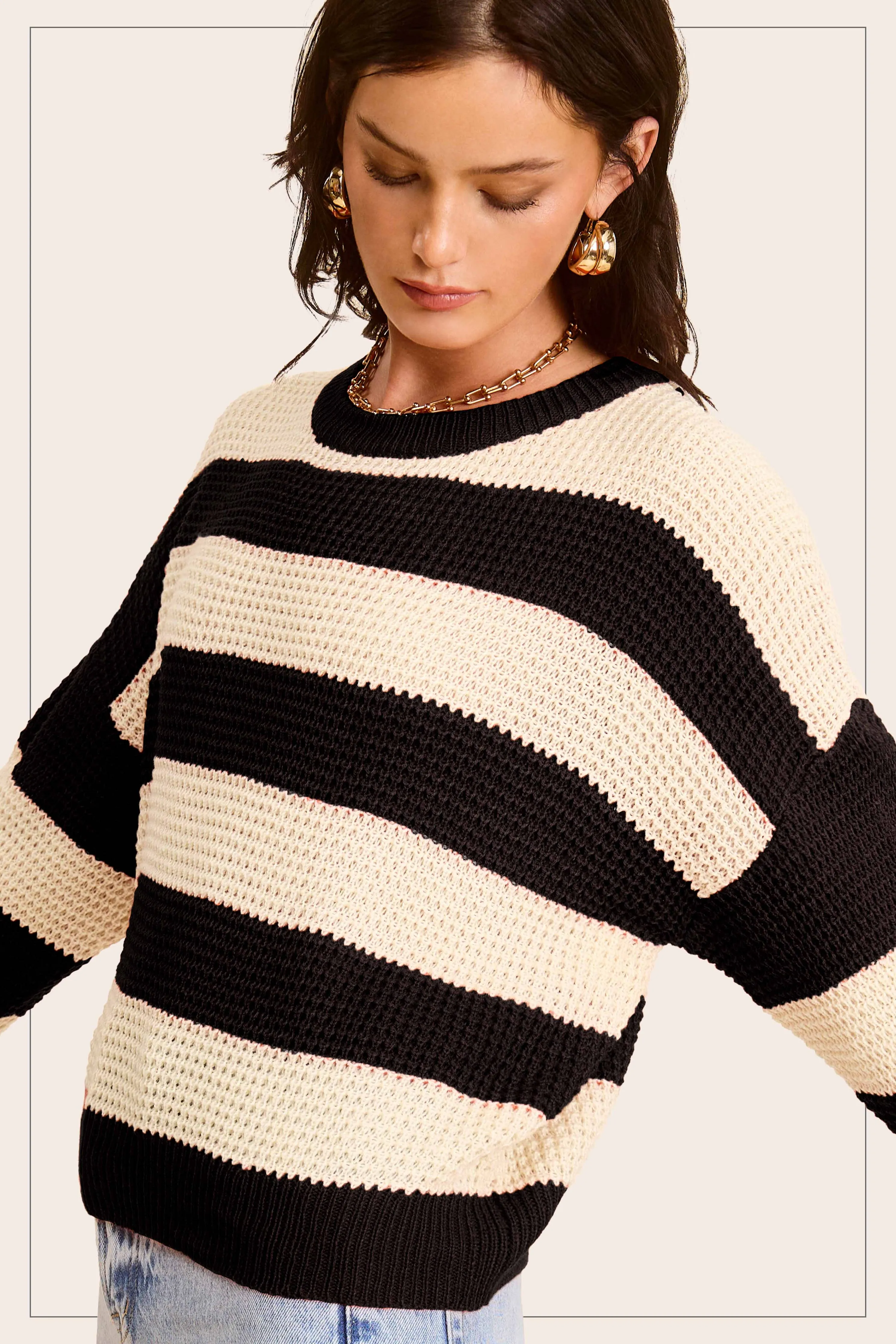 Loose Fit Striped Round Neck Long Sleeve Sweater