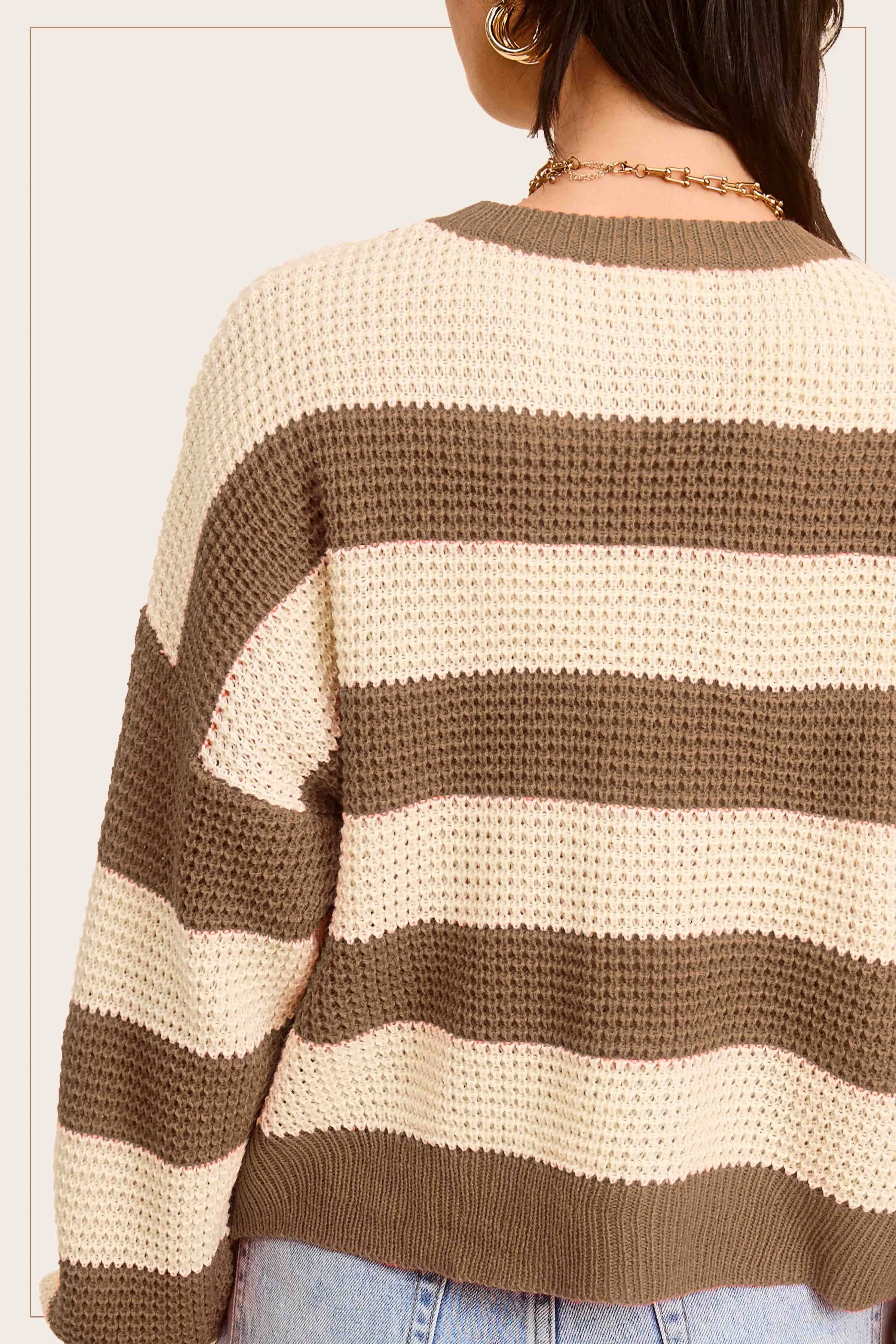 Loose Fit Striped Round Neck Long Sleeve Sweater