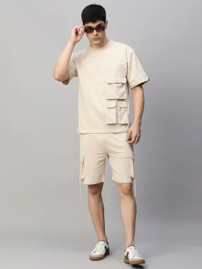 Men Premium Cargo Co-ord Set - Beige