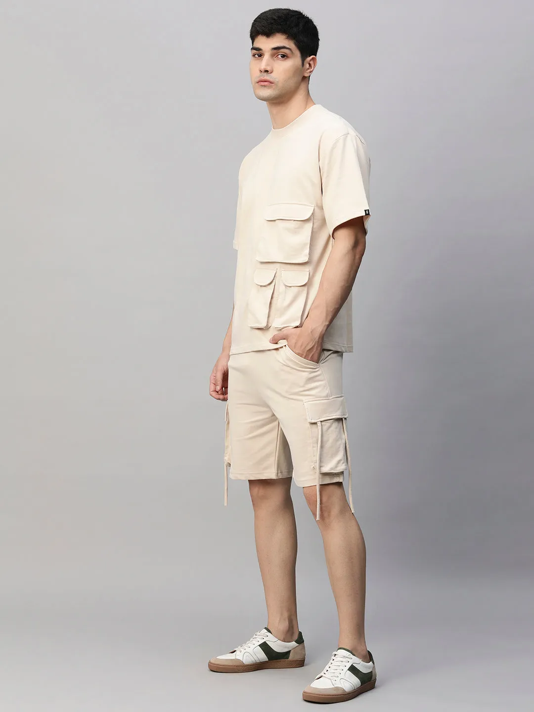 Men Premium Cargo Co-ord Set - Beige