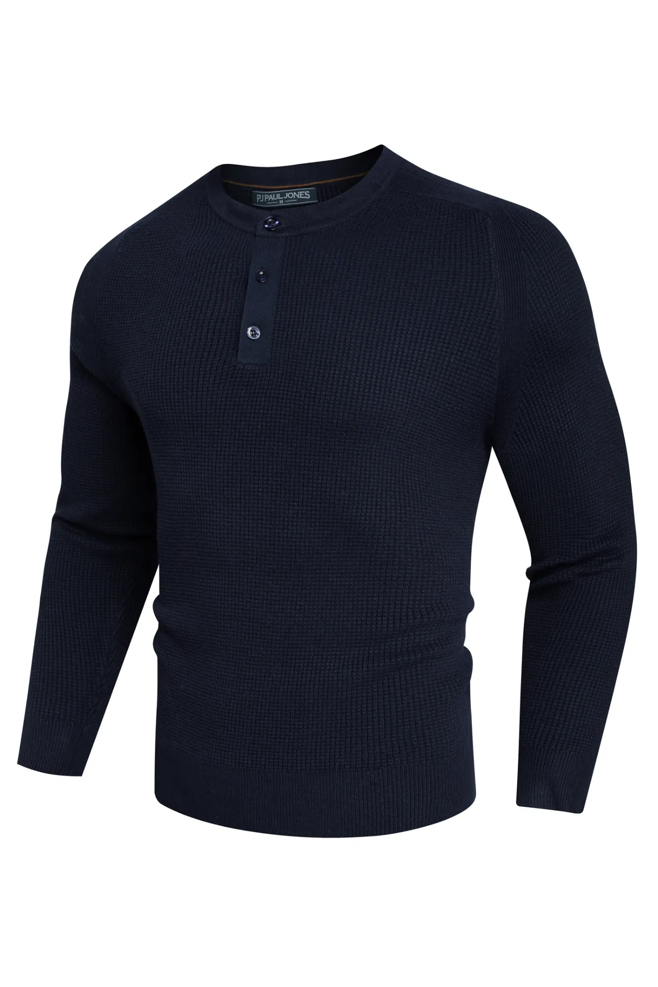 Men Waffle Textured Sweater Long Raglan Sleeve Henley Neck Knitwear Tops