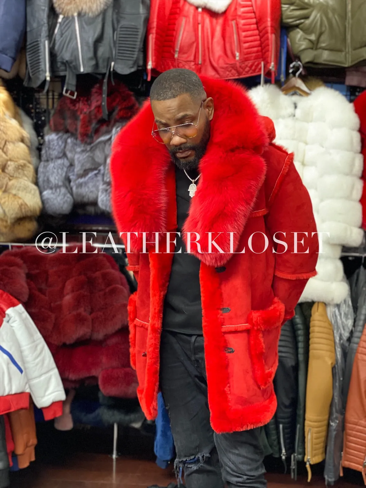 Men's Real Shearling Duffle With Oversize Fox