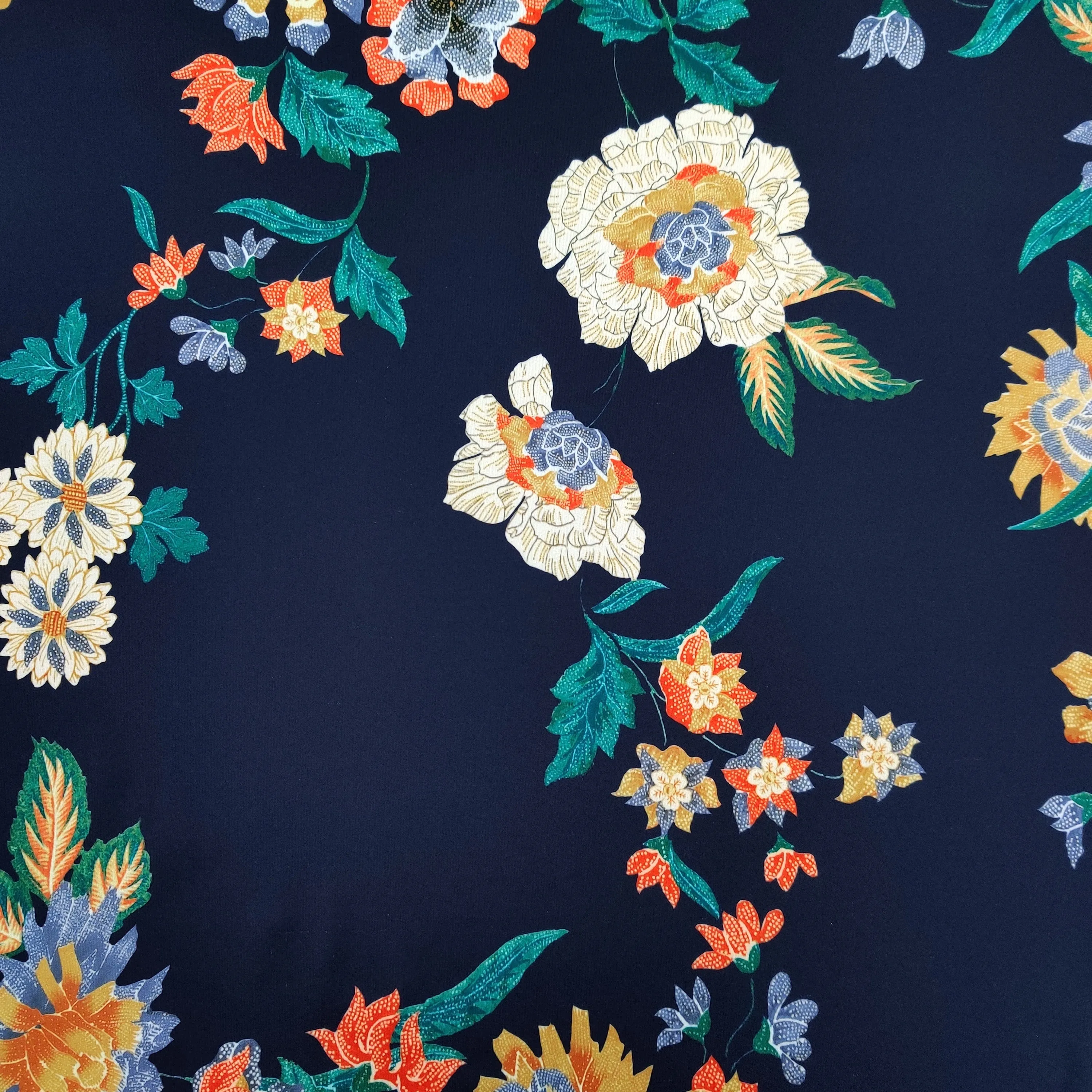 Navy Floral Crepe Fabric