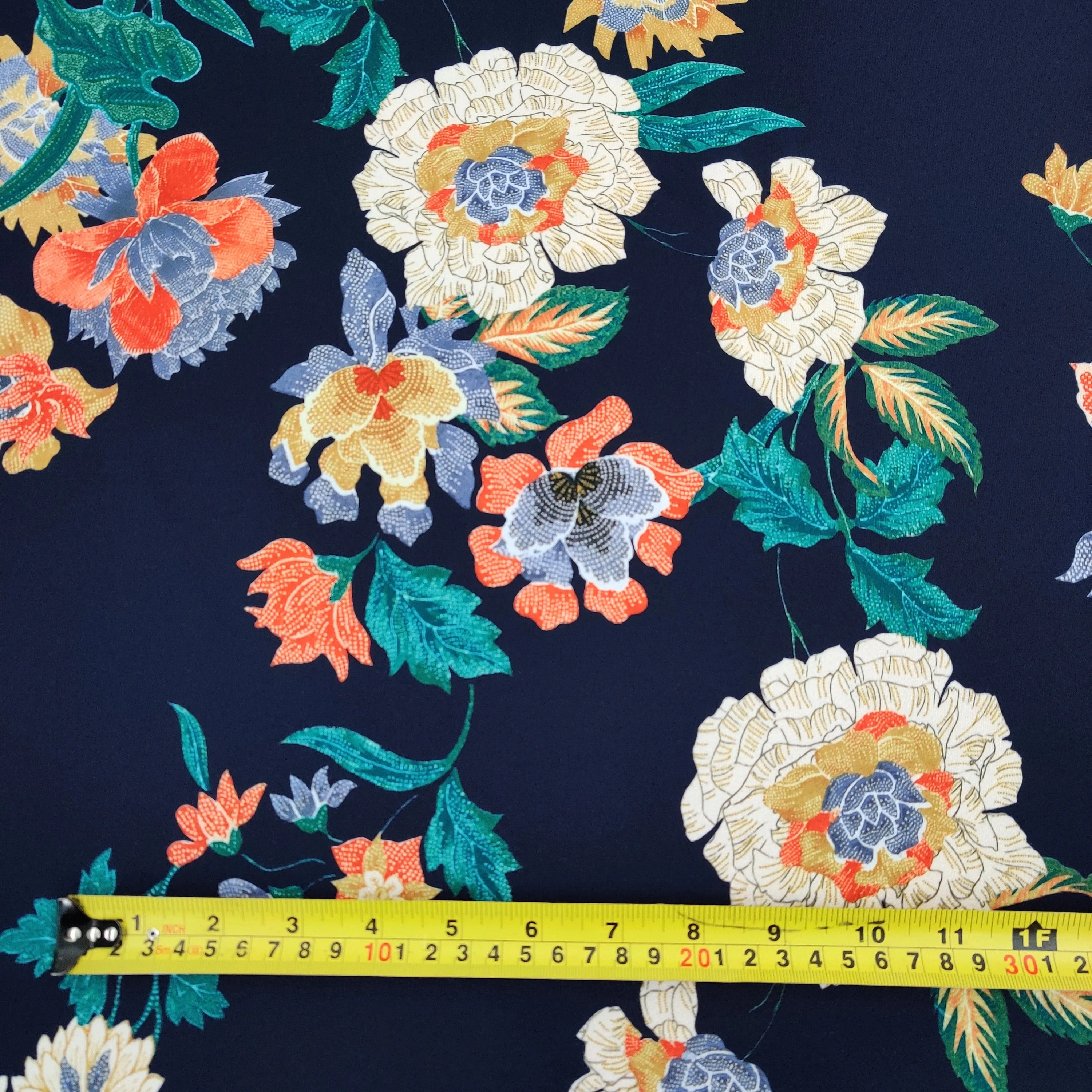 Navy Floral Crepe Fabric