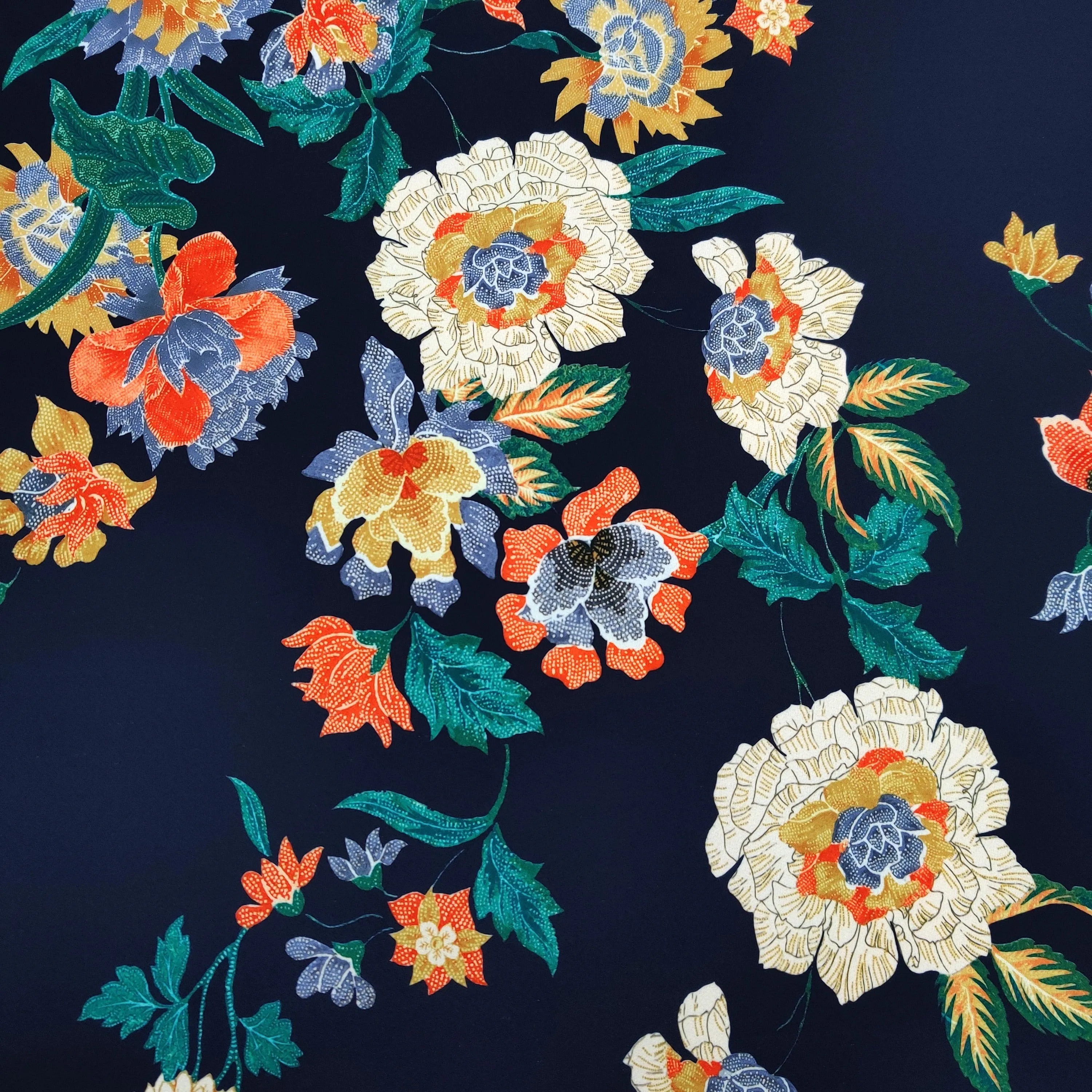 Navy Floral Crepe Fabric