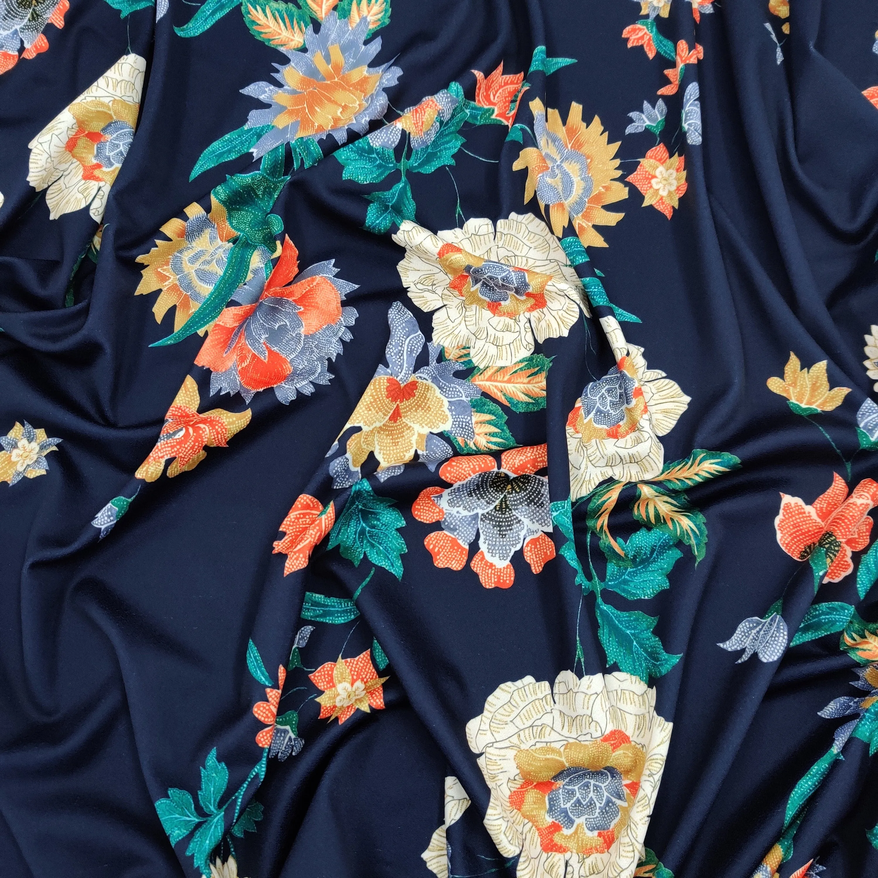 Navy Floral Crepe Fabric