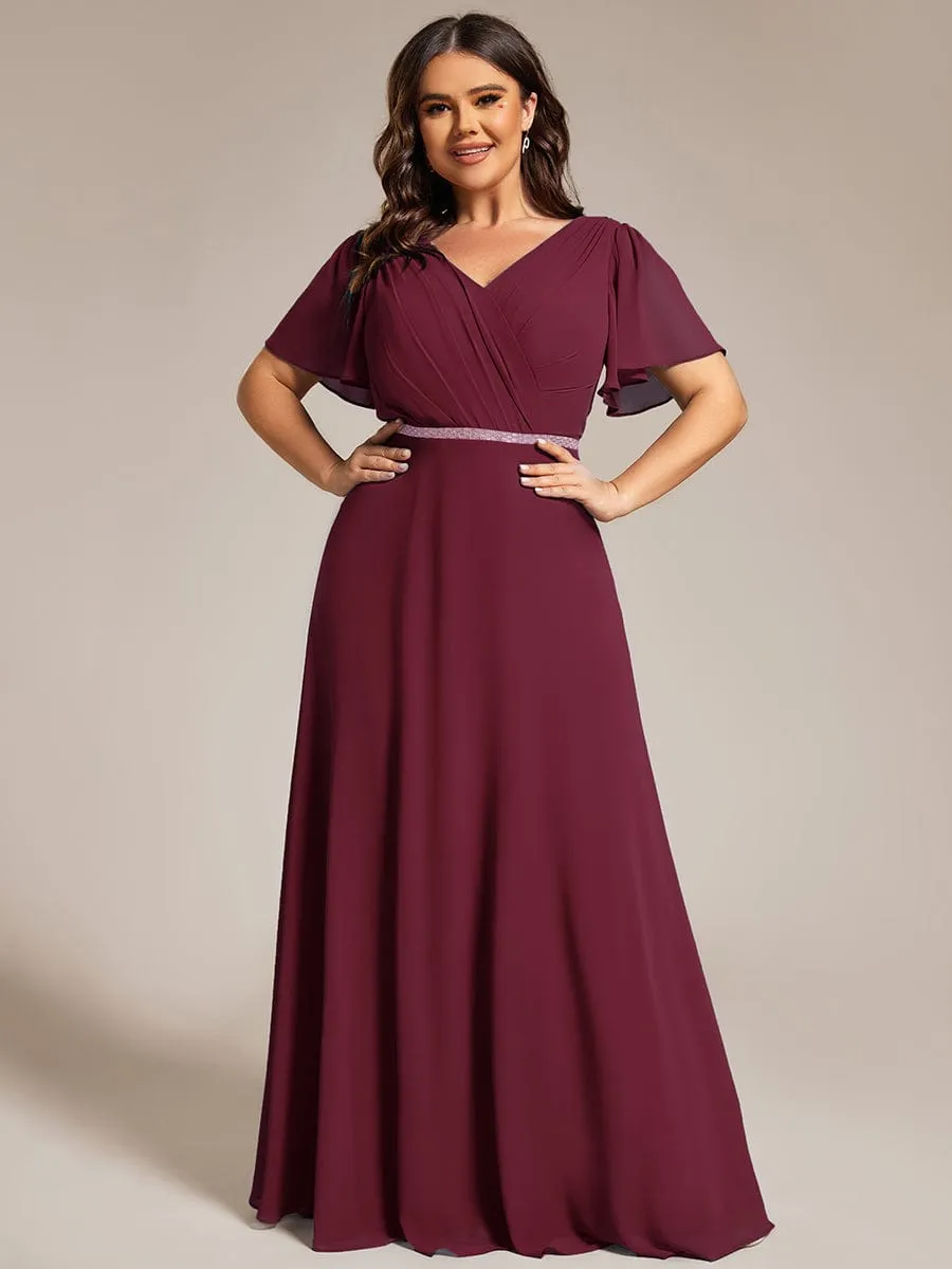 Plus Size Pleated A-Line Shiny Belt Chiffon Formal Evening Dress