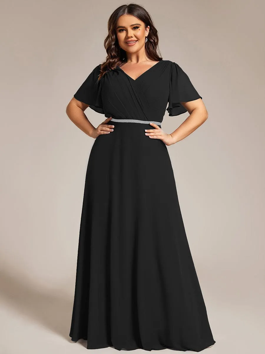 Plus Size Pleated A-Line Shiny Belt Chiffon Formal Evening Dress