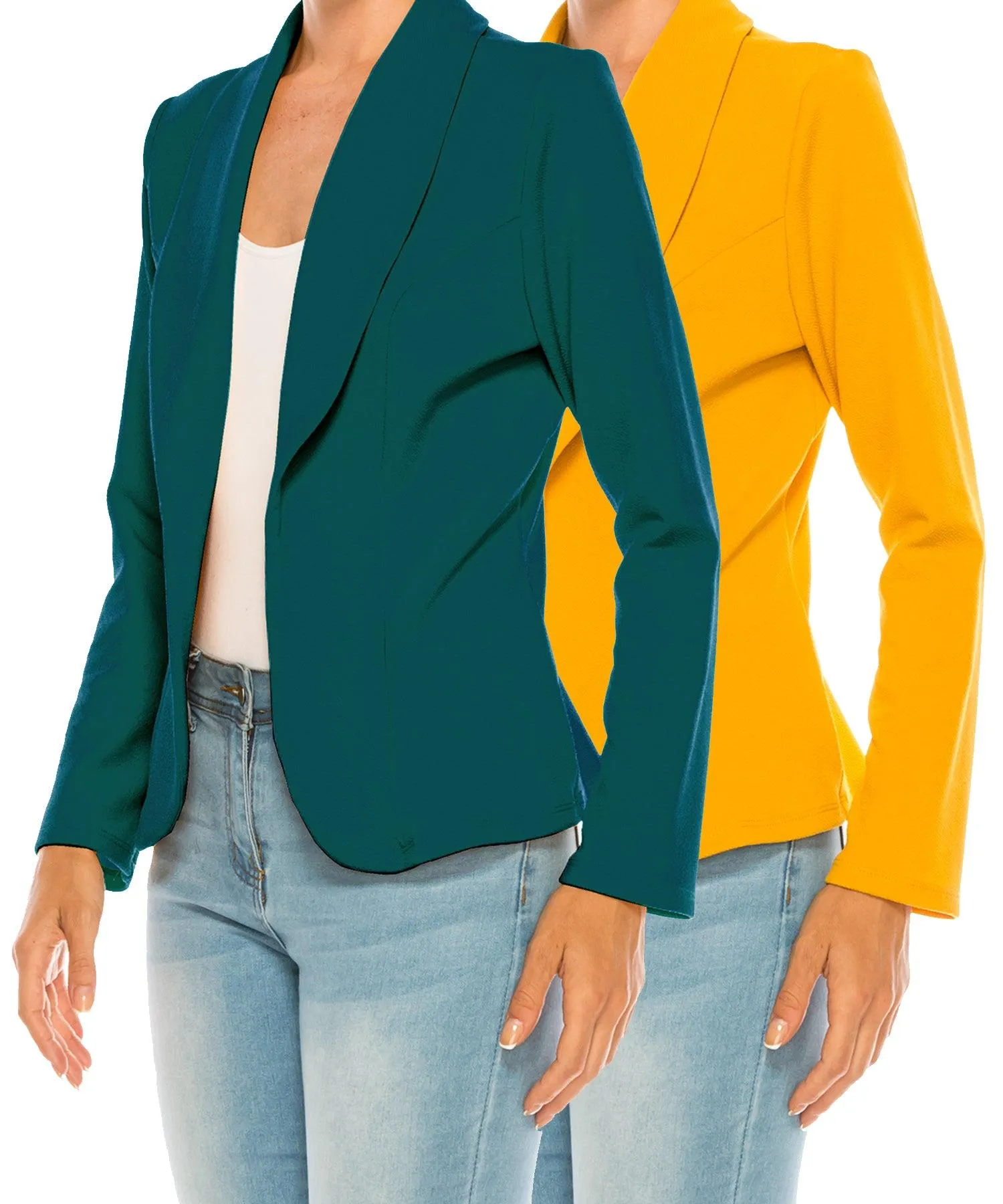 Women's Casual Solid Office Work Long Sleeve Fitted Open Front Blazer Jacket Pack of 2