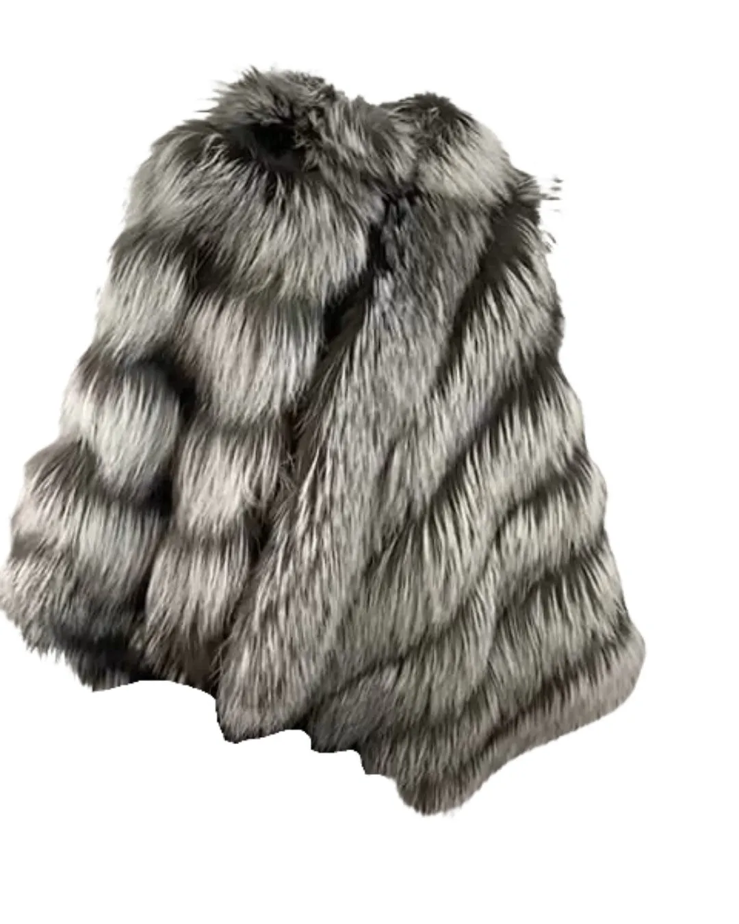 Luxurious Womens Silver Fox Fur Cape Poncho - Elegant, Cozy, and Stylish