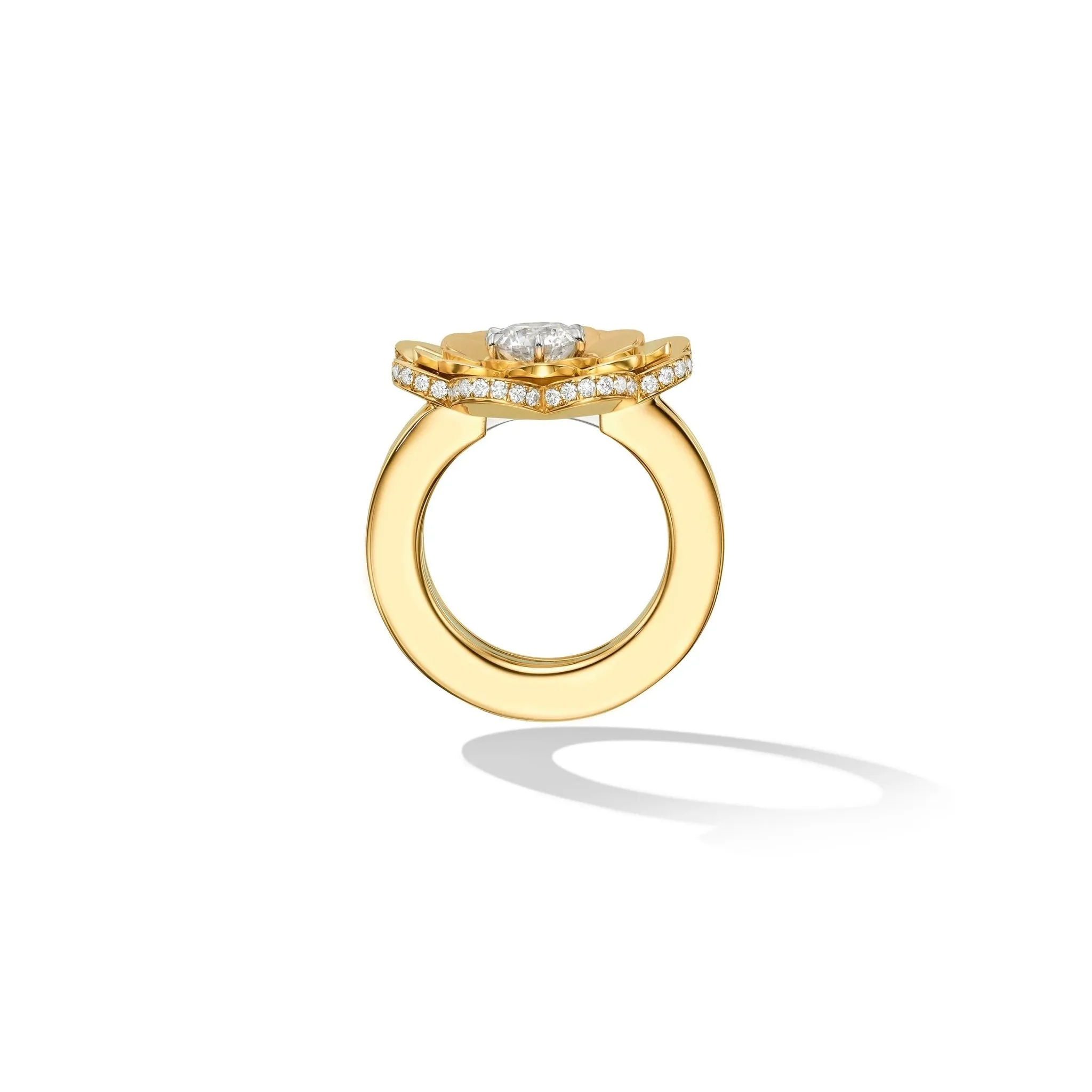 Yellow Gold TU Trio Flower Engagement Ring Enhancer with White Diamonds